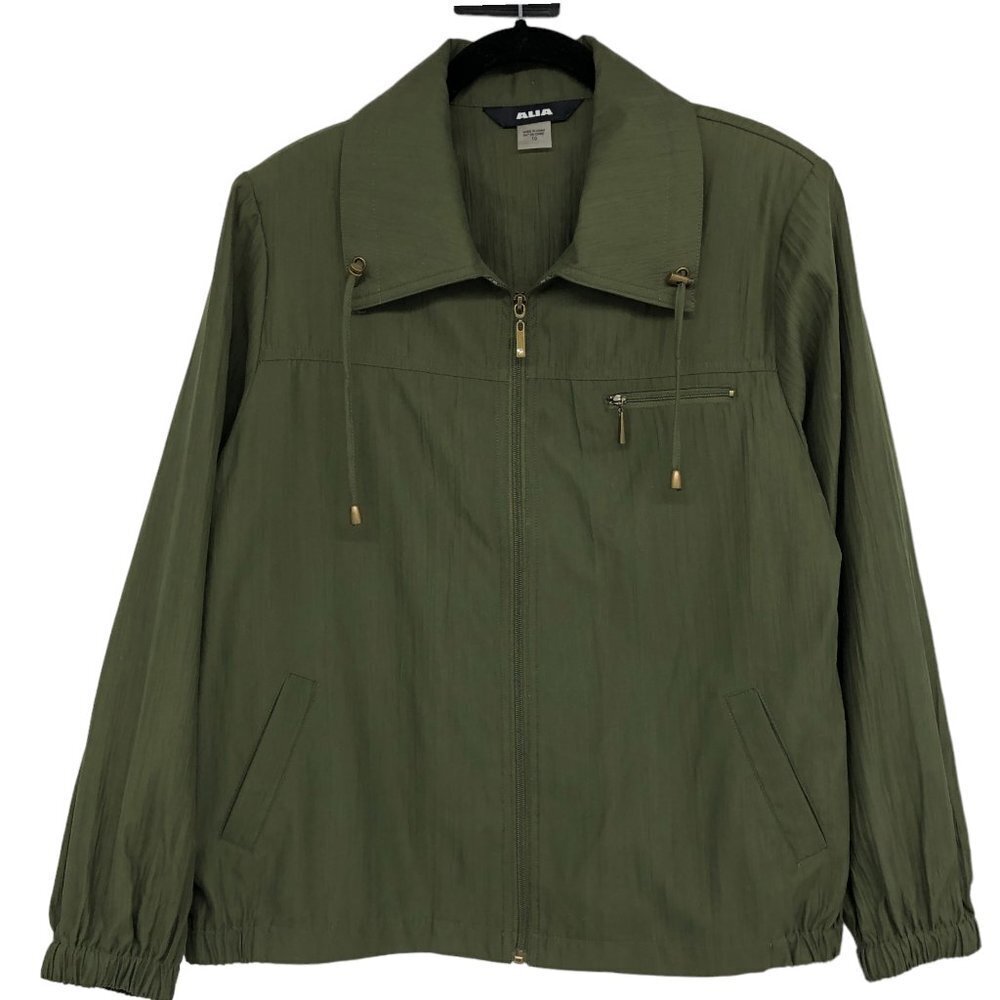 Alia Moss Green Full Zip Up Shirt or Lightweight Jacket size 10